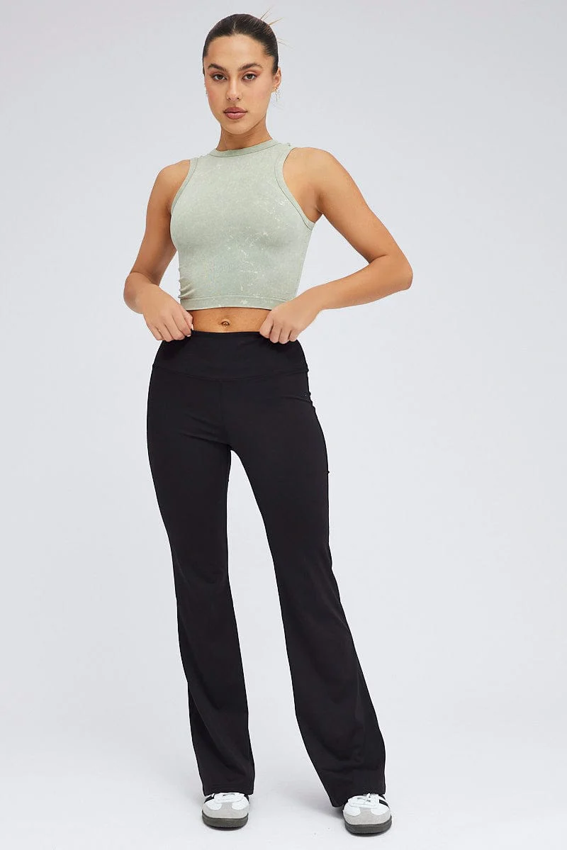 Green Tank Top Crew Neck Washed Seamless - Image 2