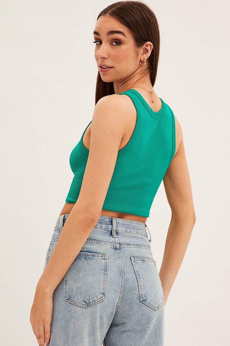Green Tank Top Sleeveless Crew Neck Seamless - Image 5
