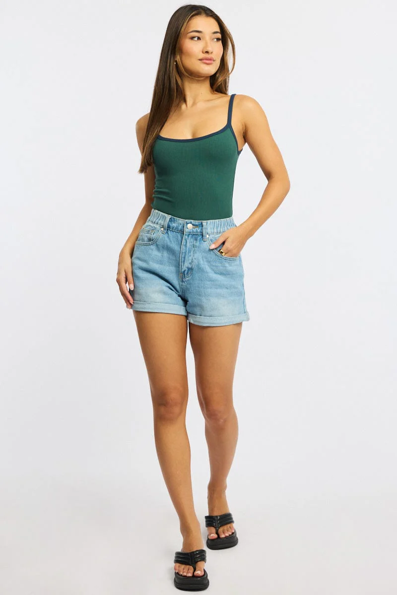 Green Tank Top Sleeveless Rib - Image 2