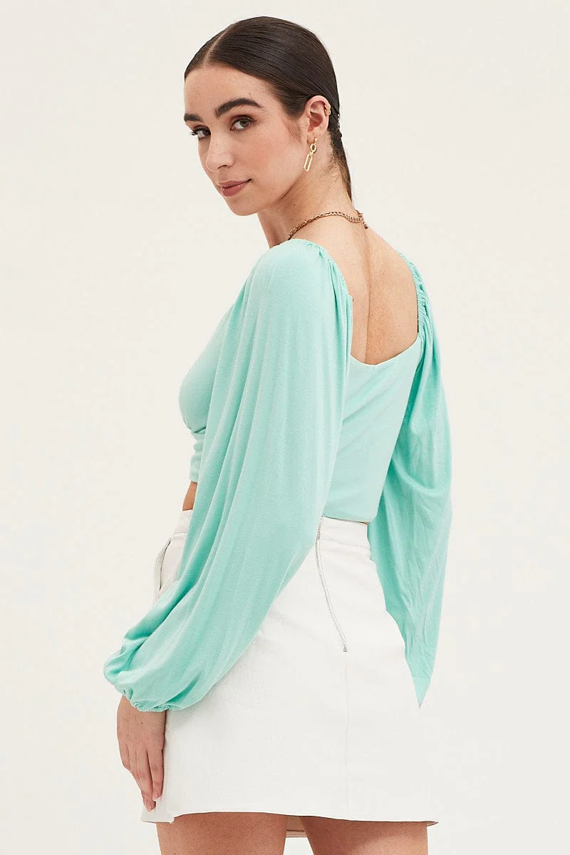 Green Top Long Sleeve Lace Trim - Image 5