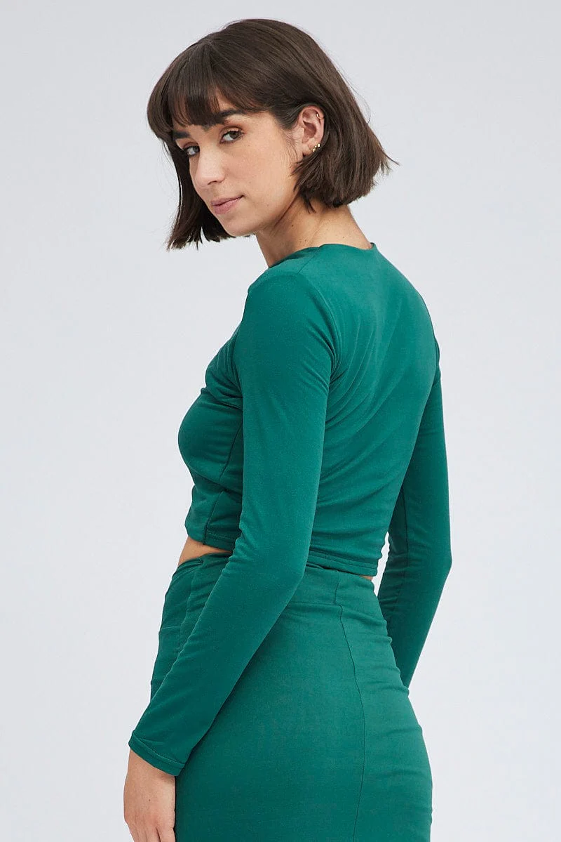 Green Top Long Sleeves Twisted Neck - Image 5