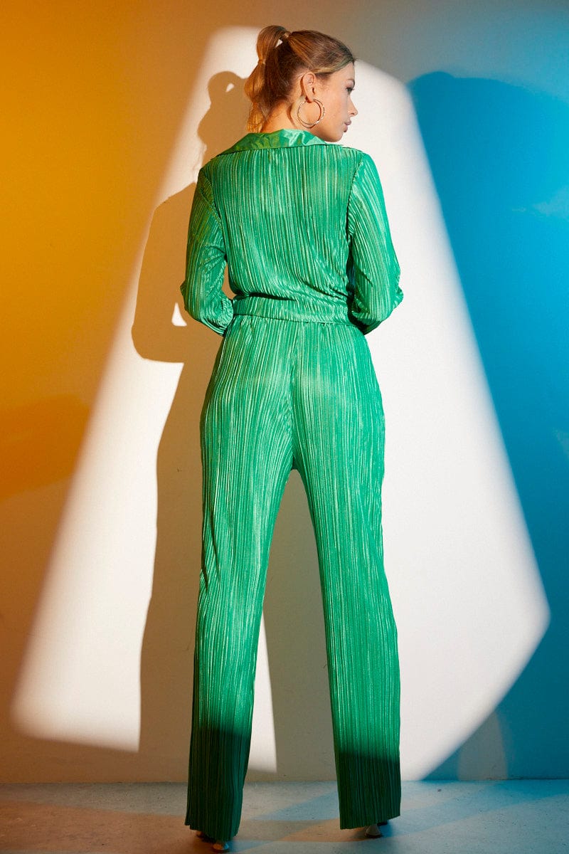 Green Plisse Pant Wide Leg - Image 5