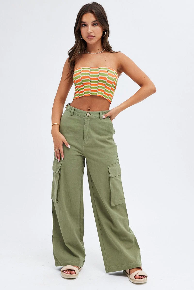 Green Wide Leg Pants Cargo Pockets - Image 3