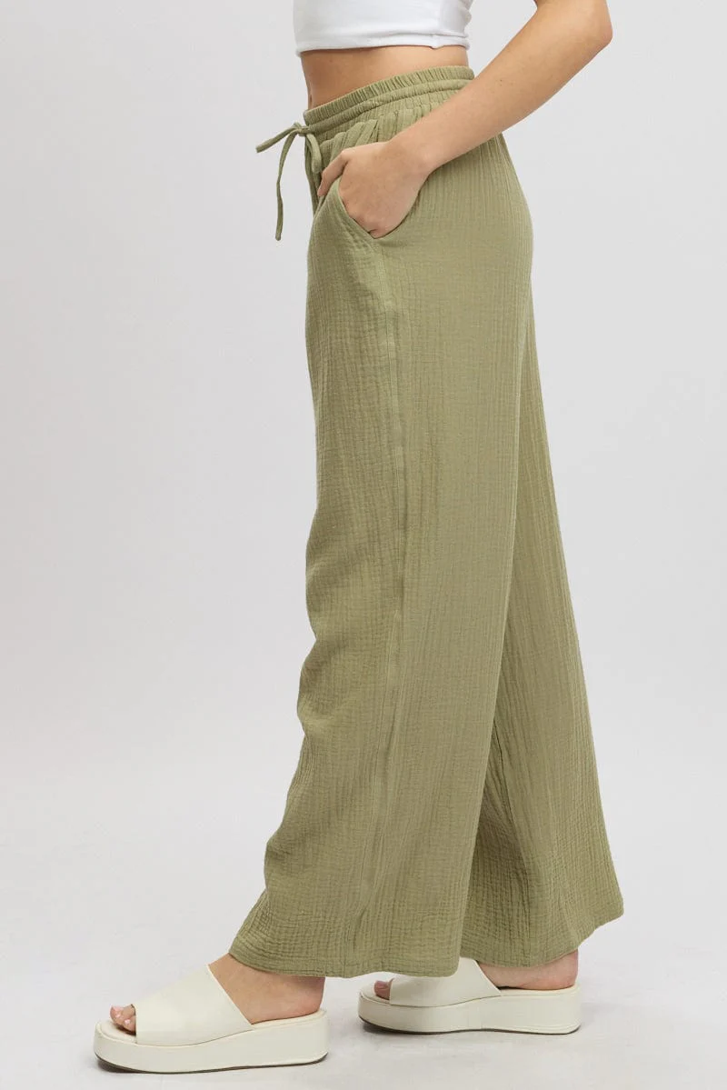 Green Wide Leg Pants Elasticated Waist - Image 4