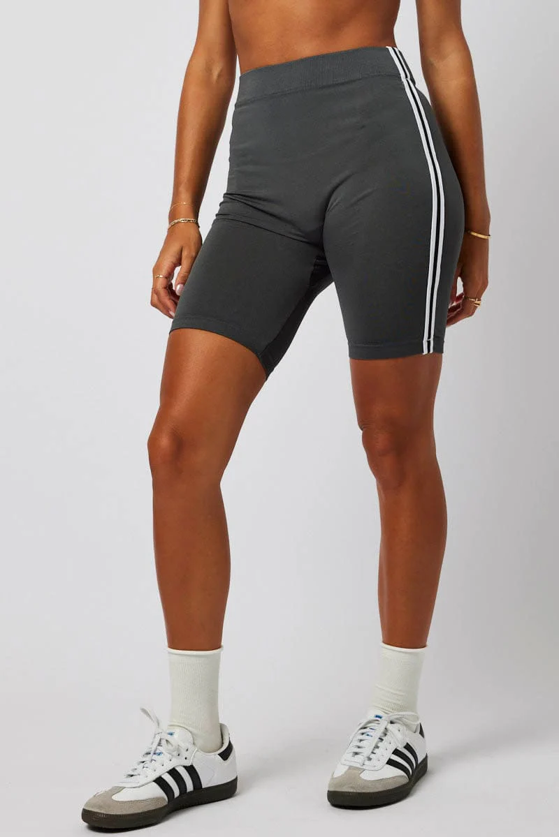 Grey Bike Shorts Seamless Side Stripe - Image 3