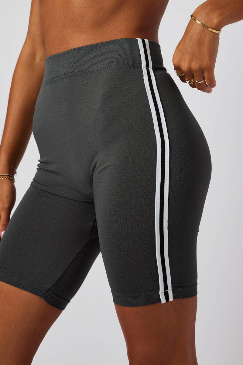 Grey Bike Shorts Seamless Side Stripe - Image 6