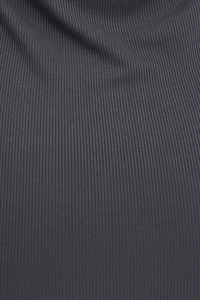 Grey Bodycon Dress Long Sleeve High Neck Rib - Image 6