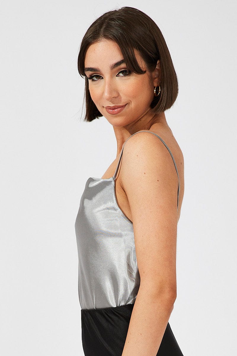 Grey Bodysuit Cowl Neck - Image 4