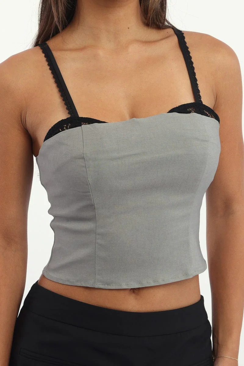 Grey Cami Bandeau Sleeveless Sweetheart Neckline - Image 5