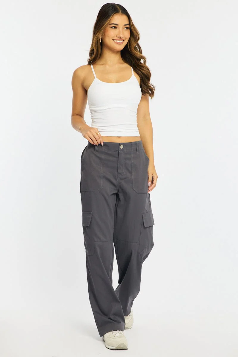 Grey Cargo Pants Mid Rise - Image 3