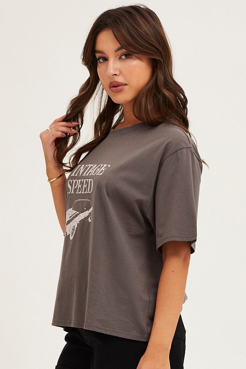 Grey Crew Neck Graphic T-Shirt - Image 4
