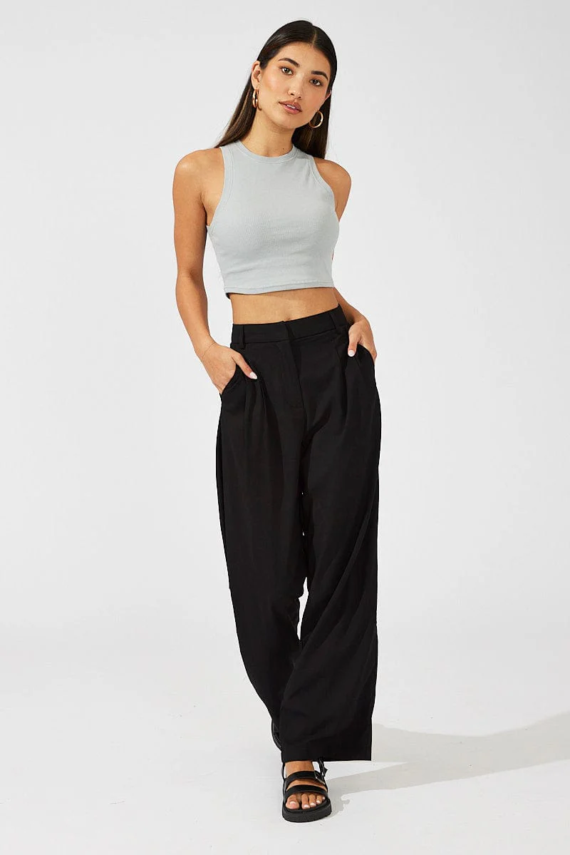 Grey Crop Tank Top Crew neck - Image 2