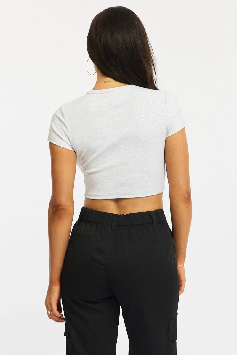 Grey Cropped T-shirt Short Sleeve Crew Neck - Image 4