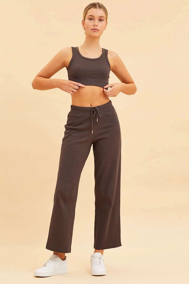 Grey Cropped Tank Cotton Blend Rib Racer Back - Image 2