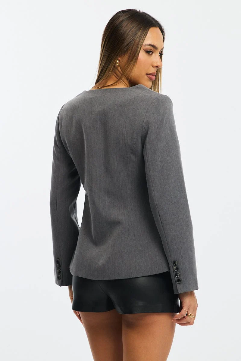 Grey Fitted Blazer Jacket - Image 4