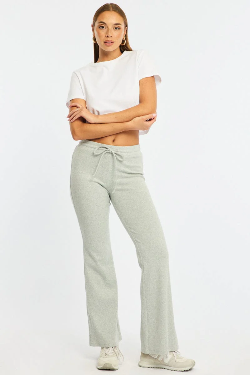 Grey Flare Leg Pants Mid Rise