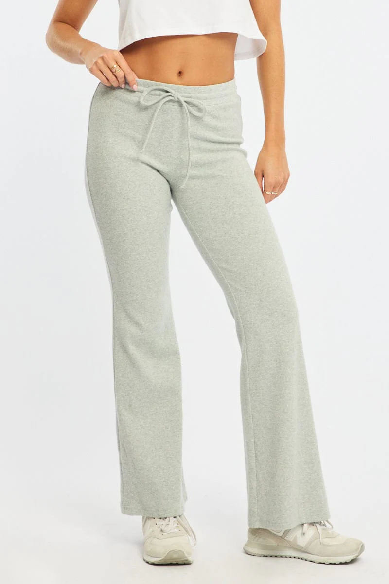 Grey Flare Leg Pants Mid Rise - Image 2