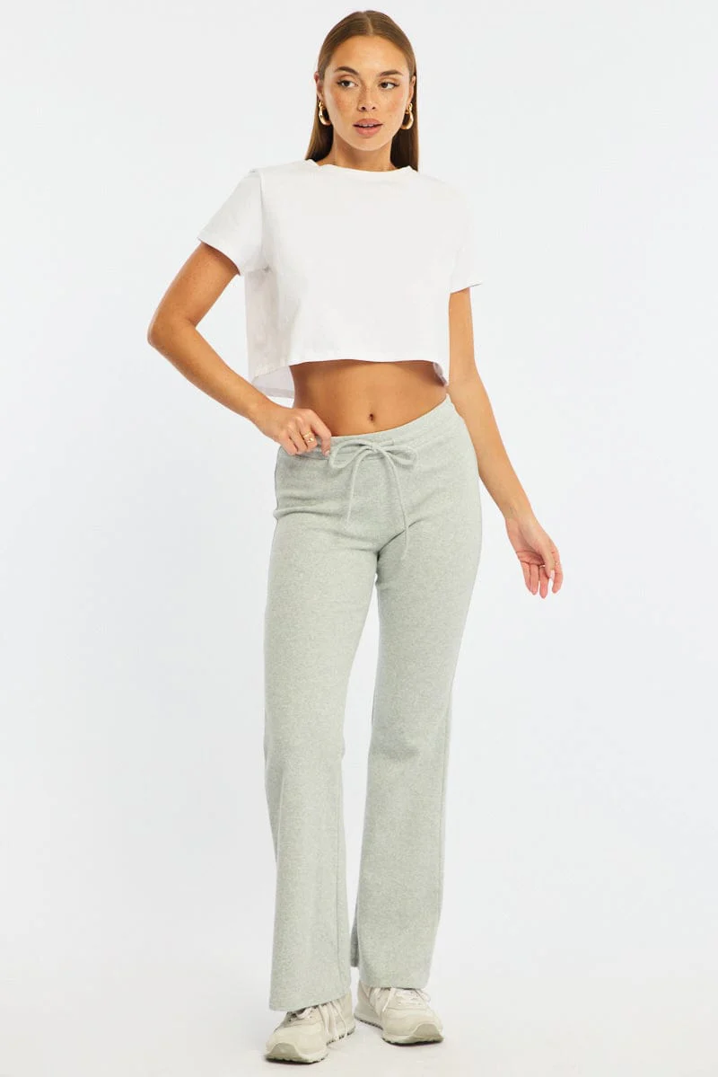 Grey Flare Leg Pants Mid Rise - Image 3