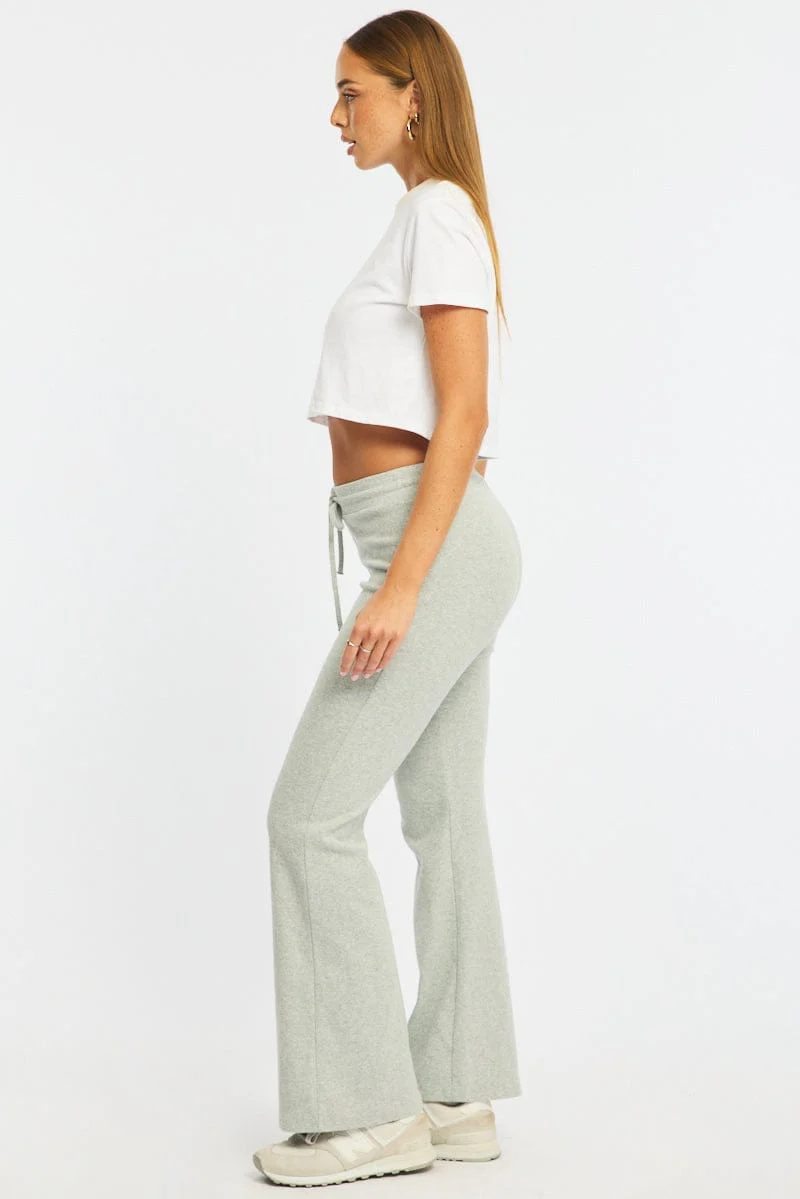 Grey Flare Leg Pants Mid Rise - Image 4