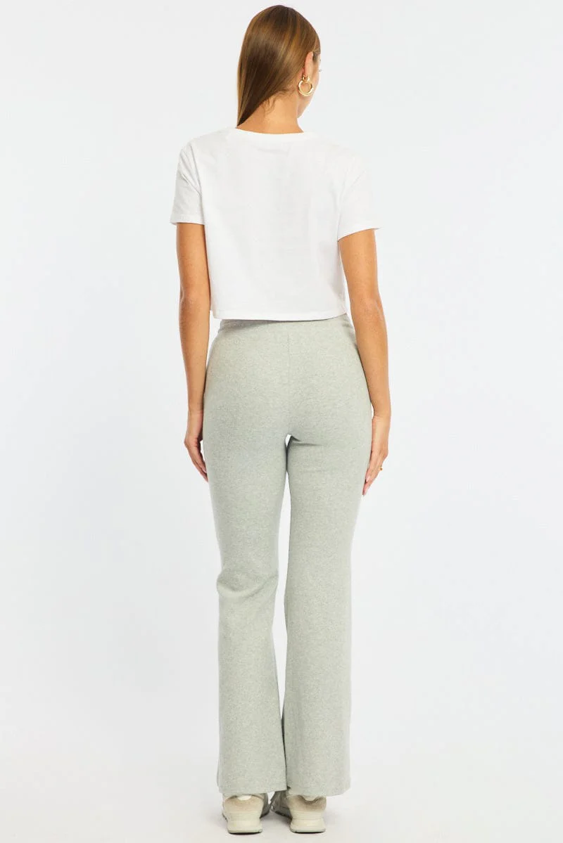 Grey Flare Leg Pants Mid Rise - Image 5