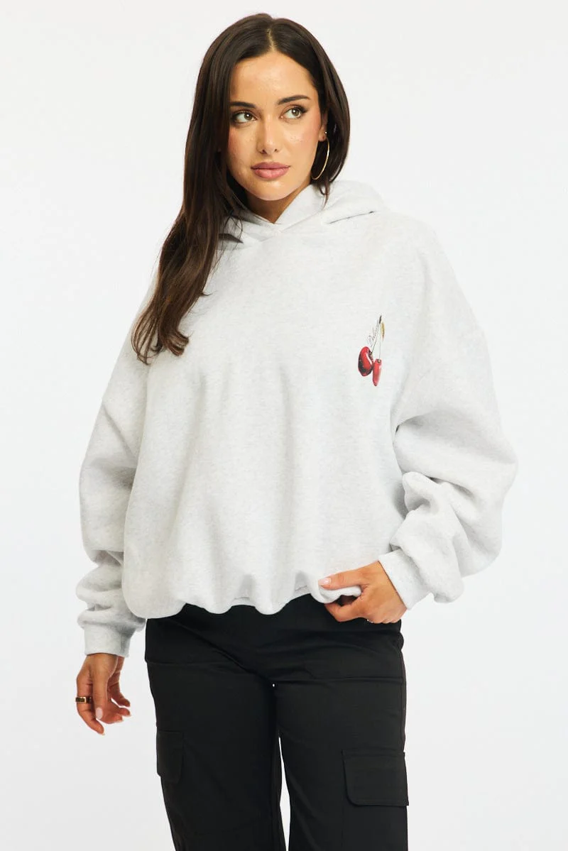 Grey Graphic Hoodie Sweater Long Sleeve - Image 3