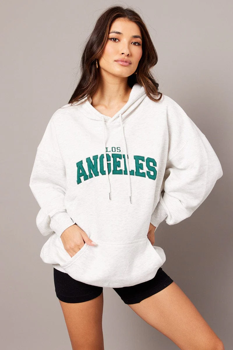 Grey Graphic Sweater Long Sleeve Hoodie - Image 3
