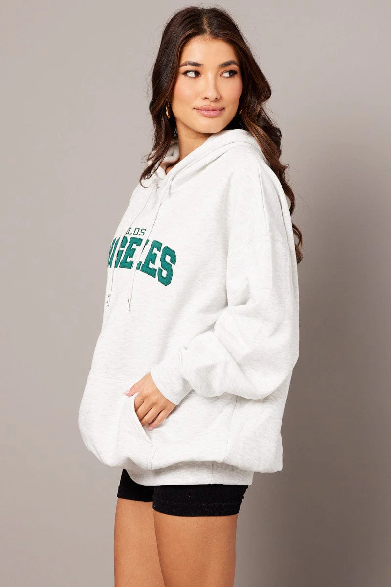 Grey Graphic Sweater Long Sleeve Hoodie - Image 4