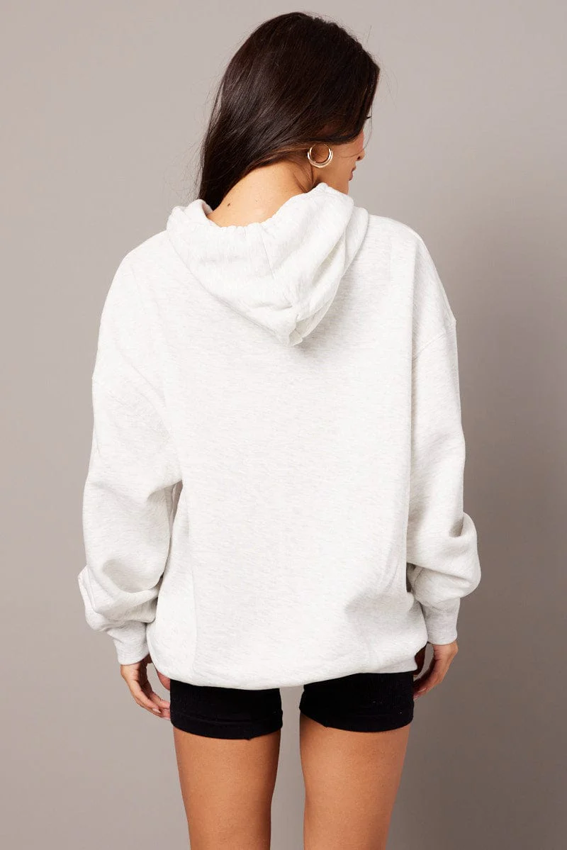 Grey Graphic Sweater Long Sleeve Hoodie - Image 5