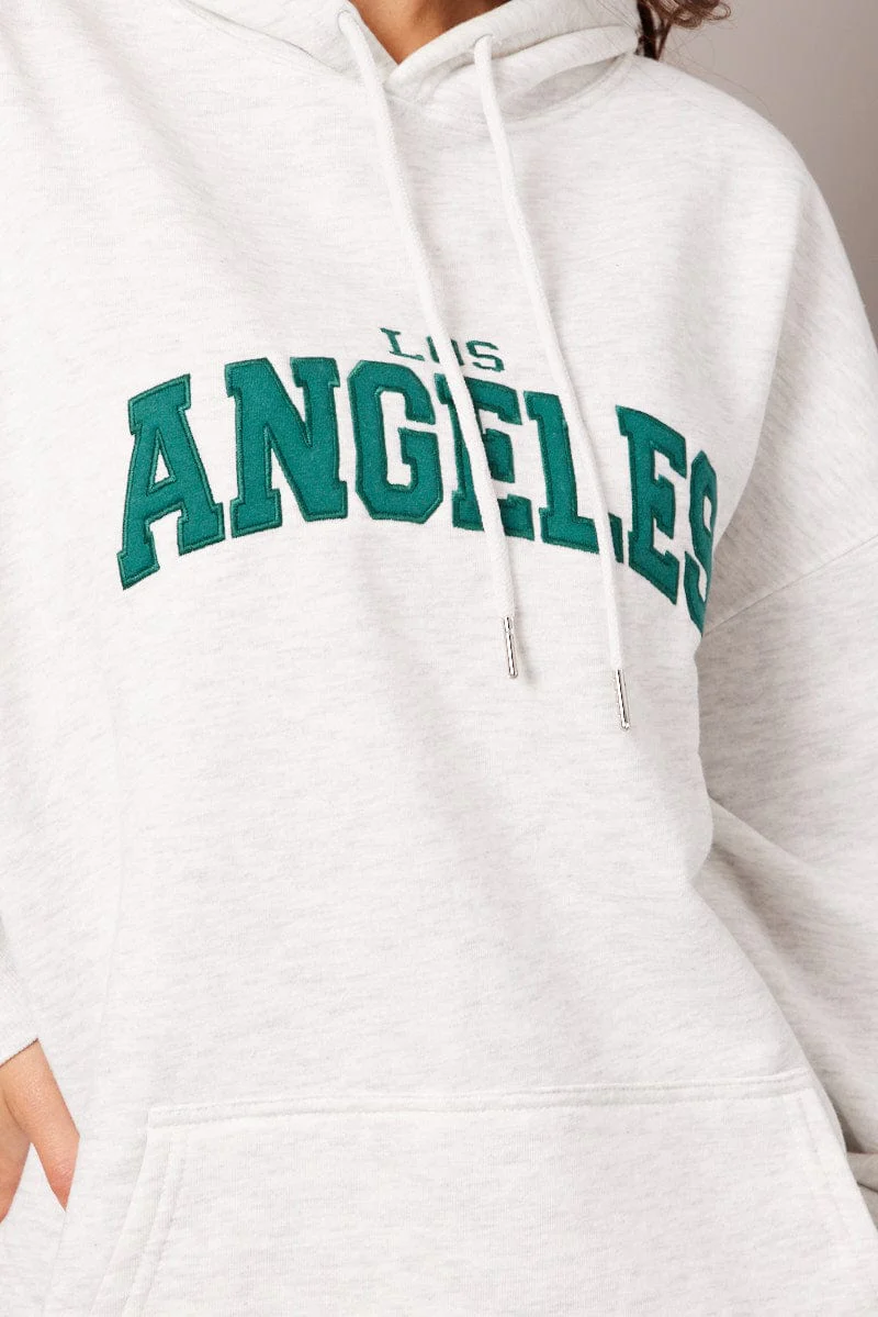 Grey Graphic Sweater Long Sleeve Hoodie - Image 6