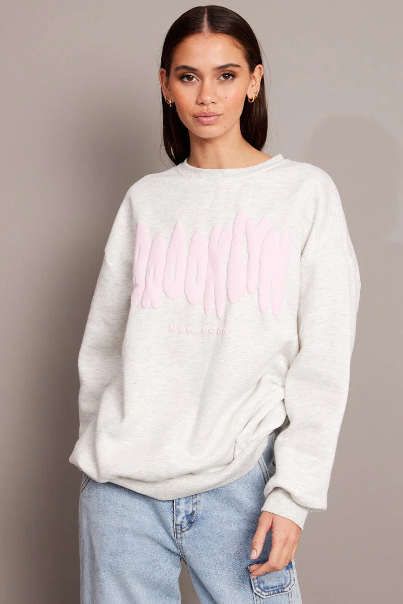 Grey Graphic Sweater Long Sleeve - Image 3