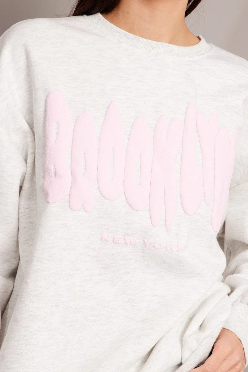 Grey Graphic Sweater Long Sleeve - Image 6