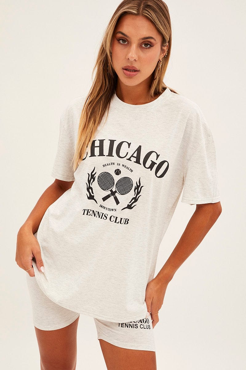 Grey Graphic T And Biker Shorts Set - Image 3