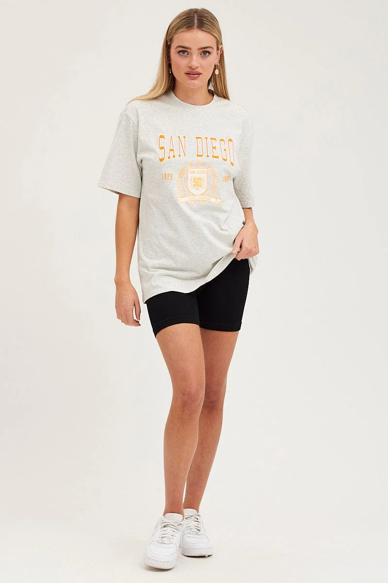 Grey Graphic T-Shirt Short Sleeve Embroided - Image 3