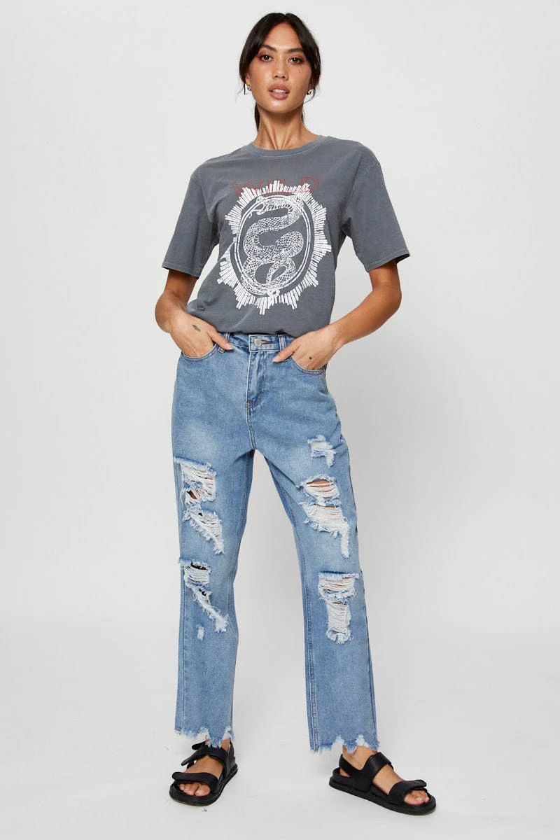 Grey Graphic T Shirt Short Sleeve - Image 2