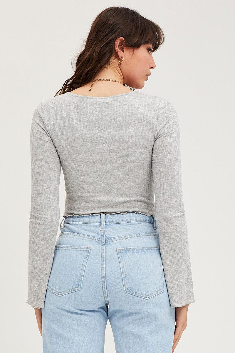 Grey Ring Detail Top Long Sleeve - Image 5