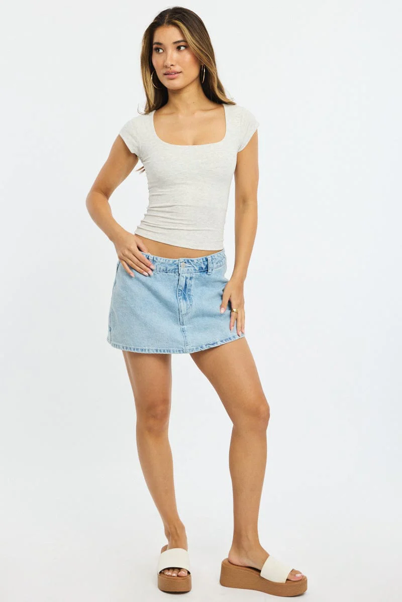 Grey Square Neck T-shirt Cap Sleeve - Image 2