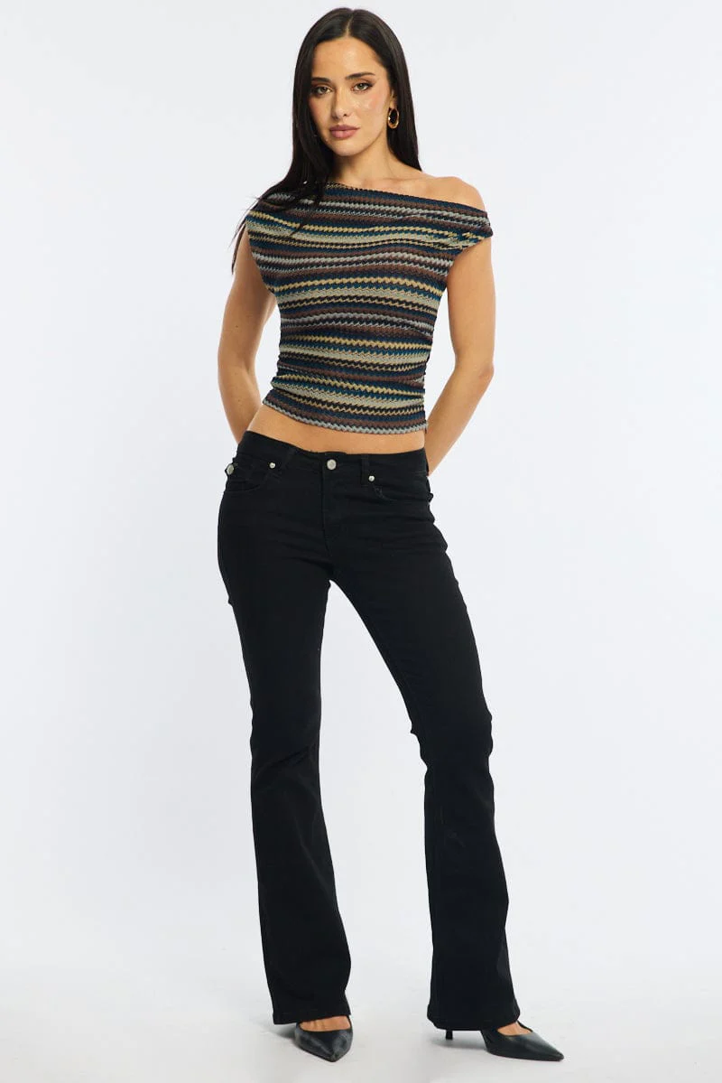 Grey Stripe Asymmetric Top Sleeveless One Shoulder Textured - Image 2