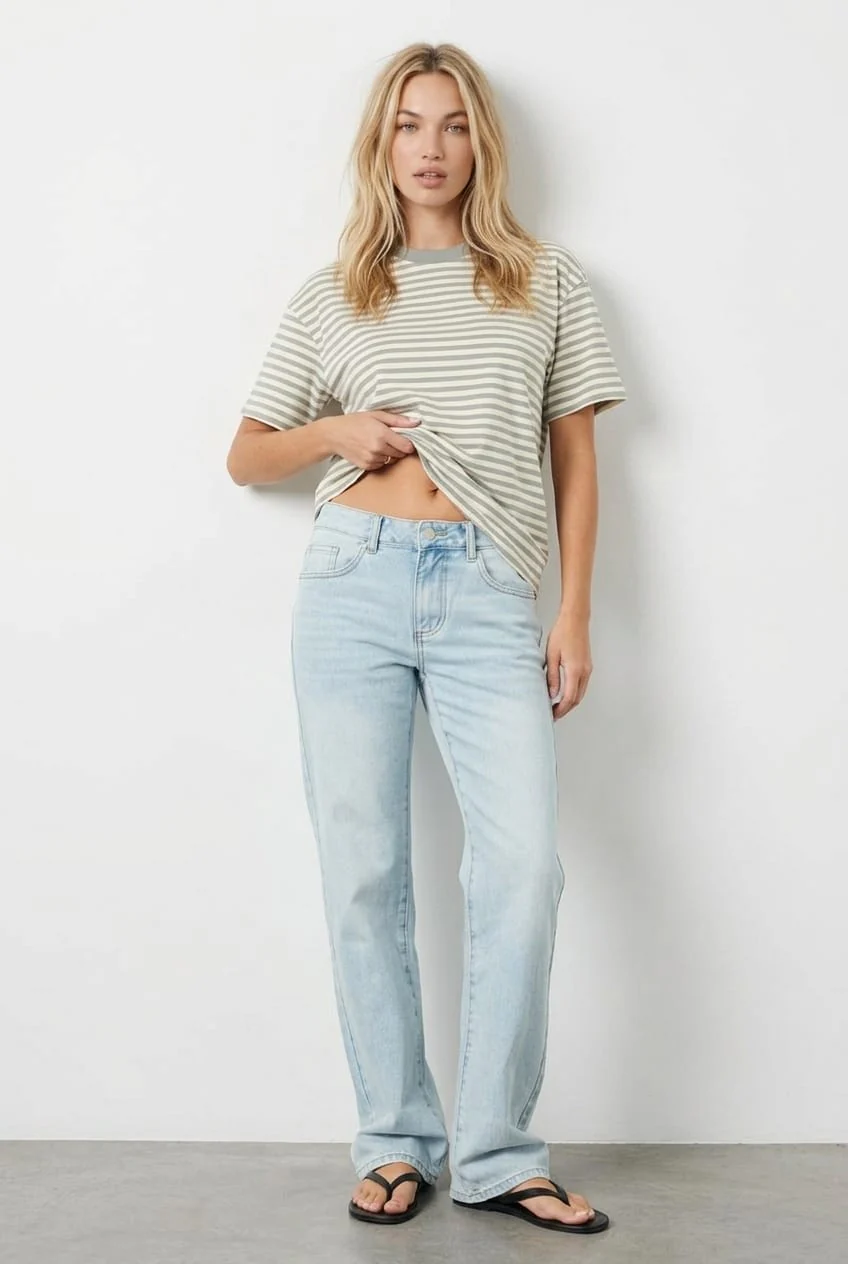 Grey Stripe Oversized Tee Short Sleeve