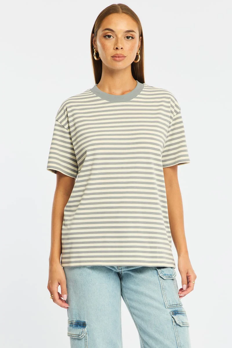 Grey Stripe Oversized Tee Short Sleeve - Image 2