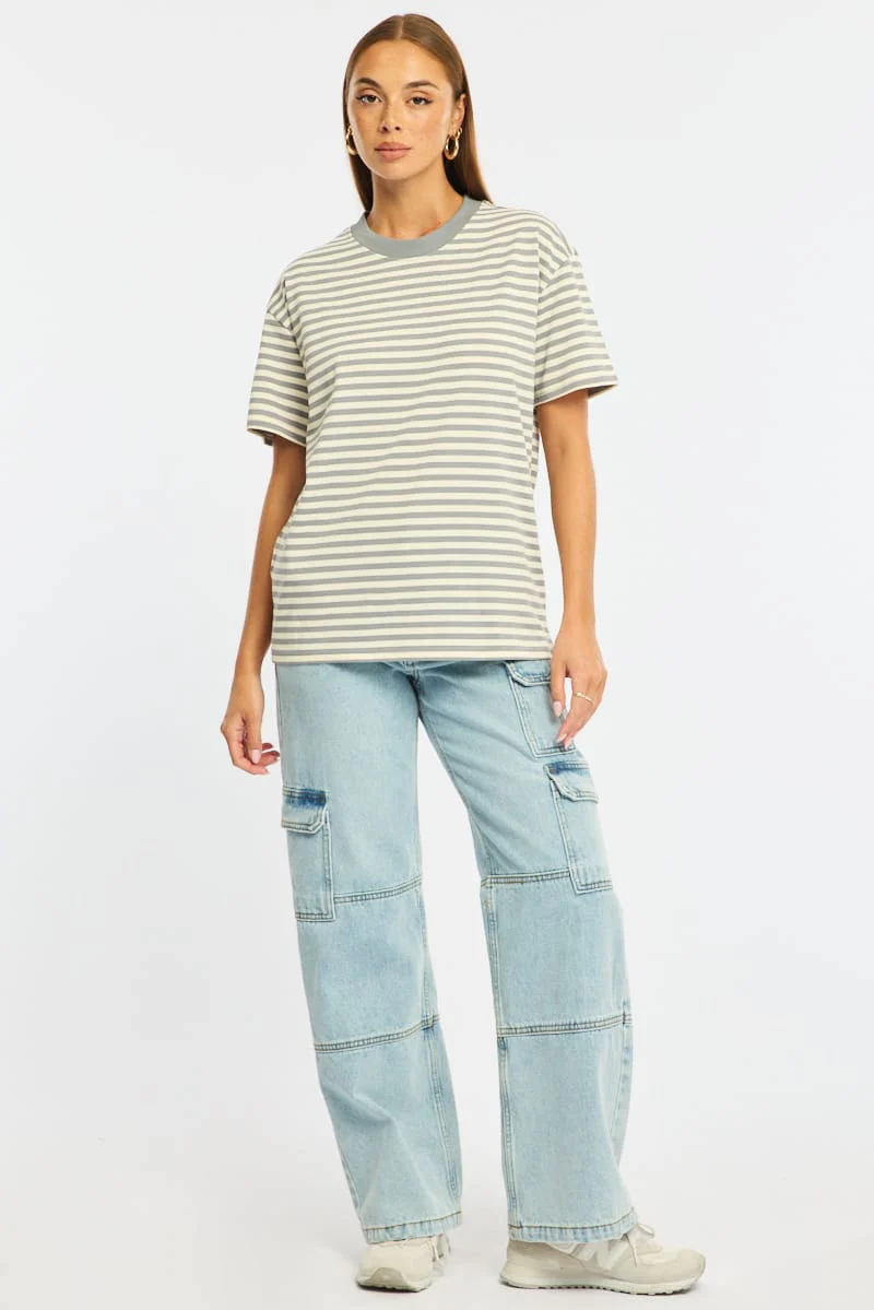 Grey Stripe Oversized Tee Short Sleeve - Image 3