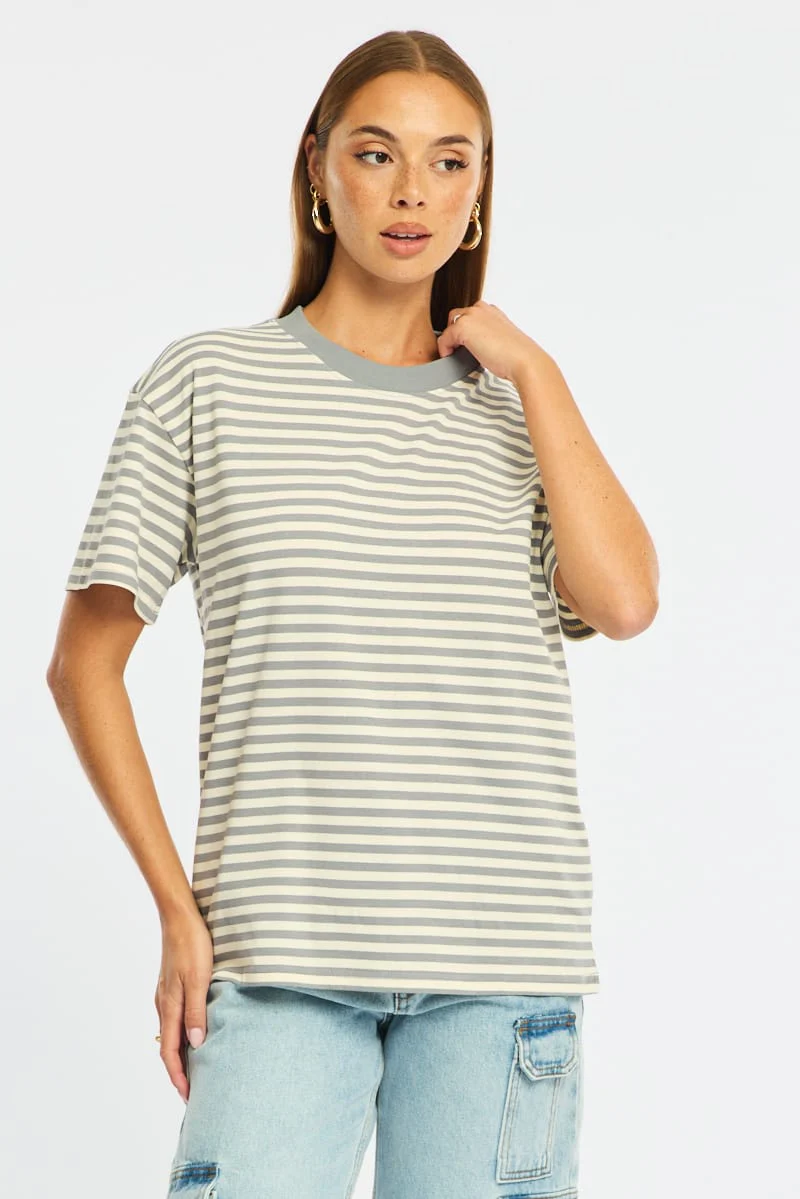 Grey Stripe Oversized Tee Short Sleeve - Image 4