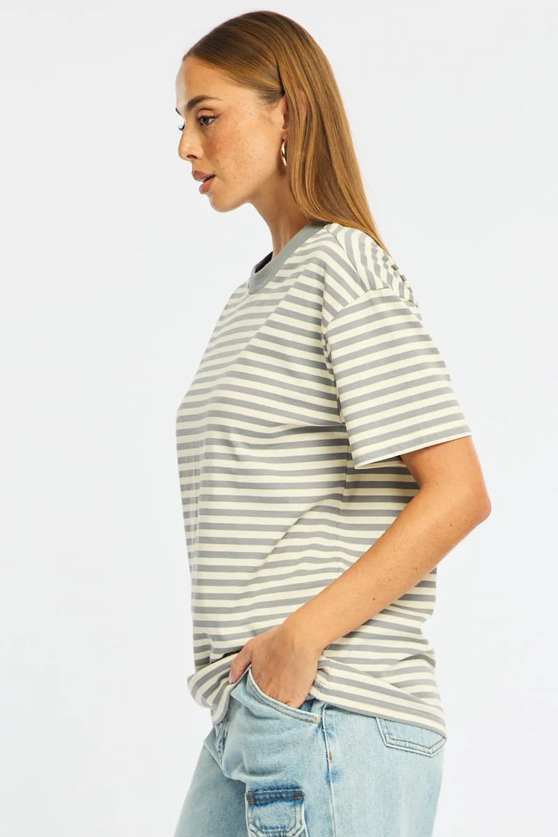 Grey Stripe Oversized Tee Short Sleeve - Image 5