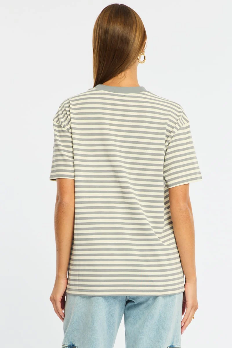Grey Stripe Oversized Tee Short Sleeve - Image 6