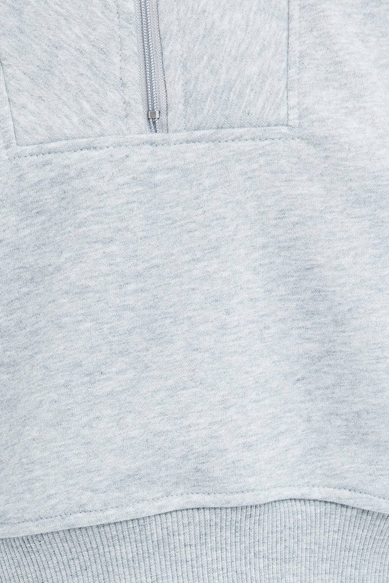 Grey Sweater Crop Half Zip Long Sleeve - Image 6
