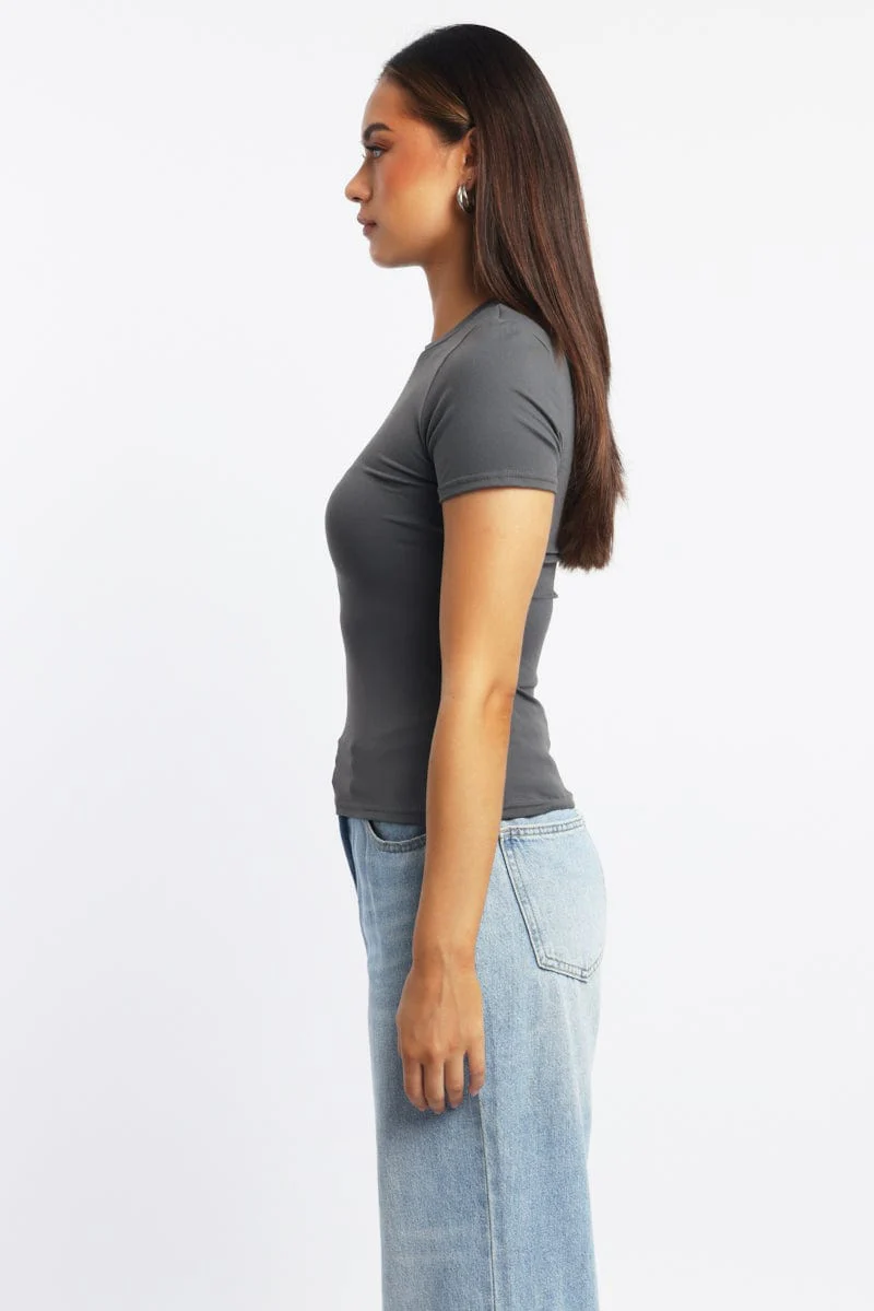 Grey T-Shirt Short Sleeve Crew Neck Supersoft - Image 3