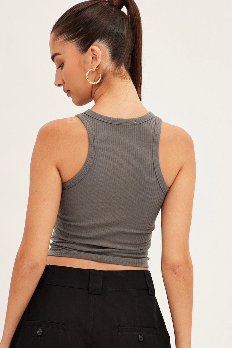 Grey Tank Sleeveless Crew Neck Rib Eagle Graphic - Image 5