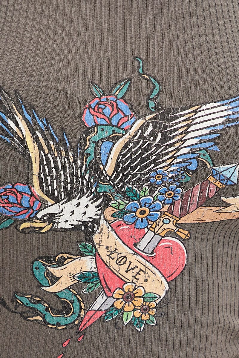 Grey Tank Sleeveless Crew Neck Rib Eagle Graphic - Image 6