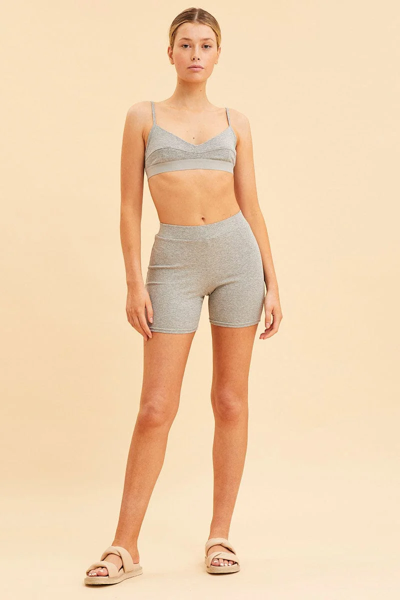 Grey Triangle Bralette Cotton Stretch Seam Detail - Image 2