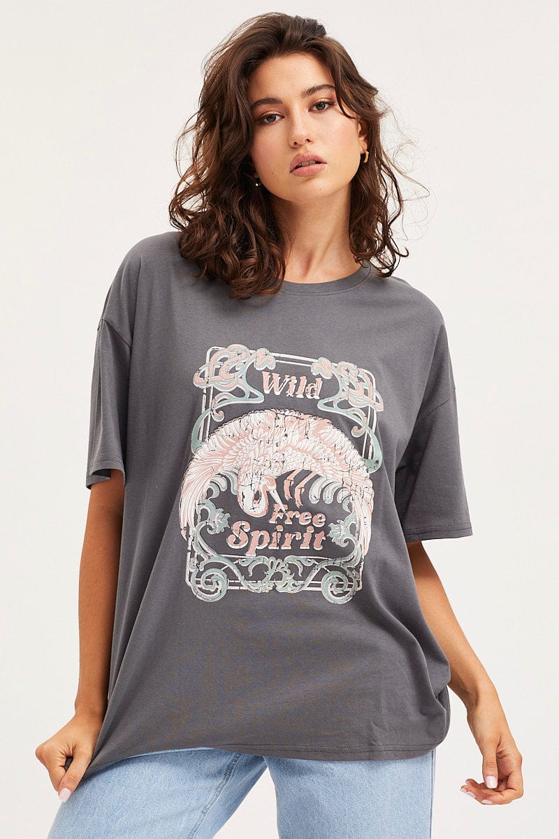 Grey Unisex T-Shirt Short Sleeve Oversized Crew Neck - Image 2