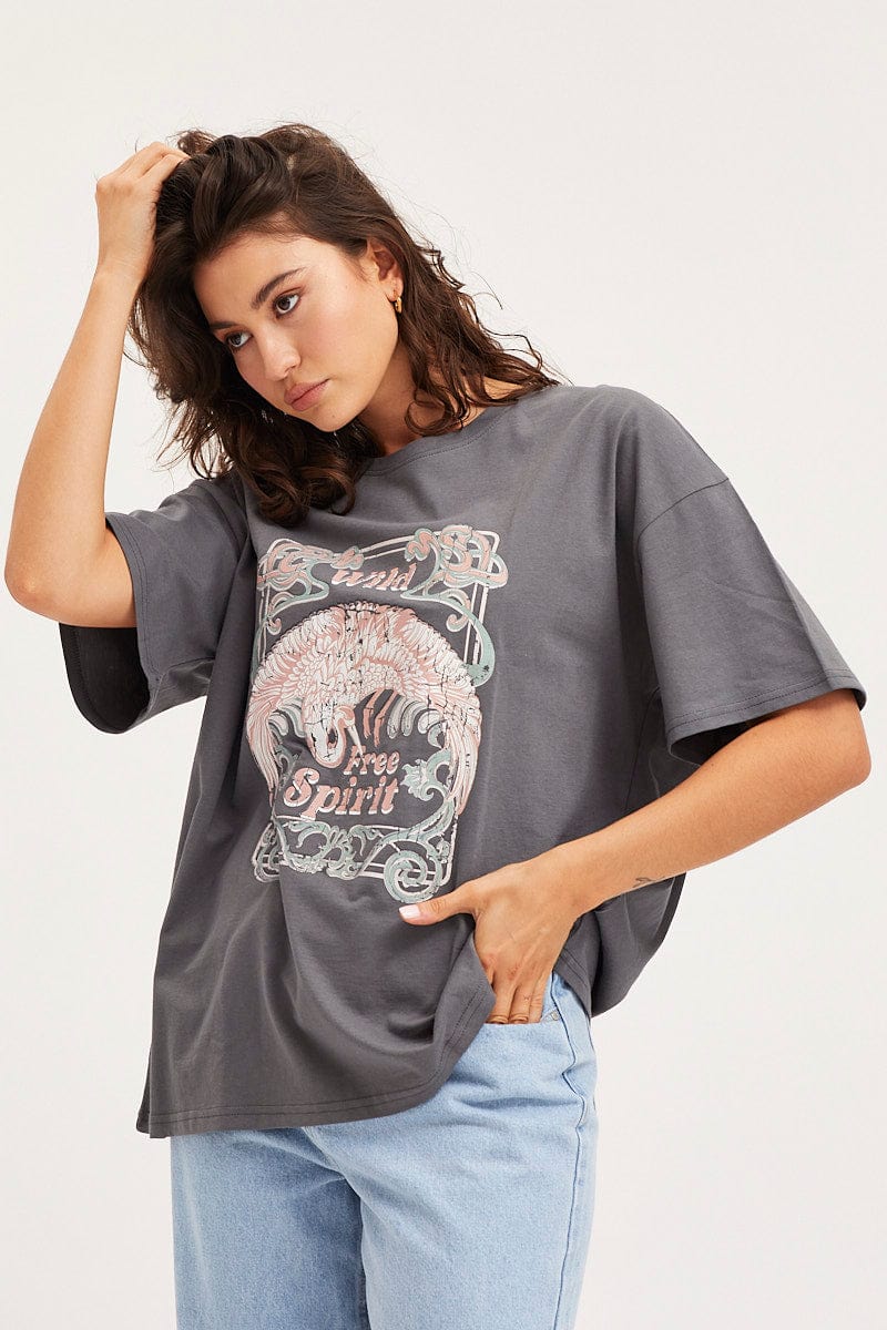 Grey Unisex T-Shirt Short Sleeve Oversized Crew Neck - Image 3